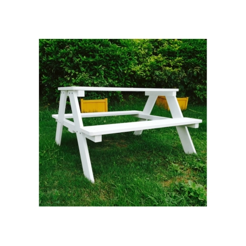 Дървен бял градински комплект детска маса за пикник с чадър | PAT38138