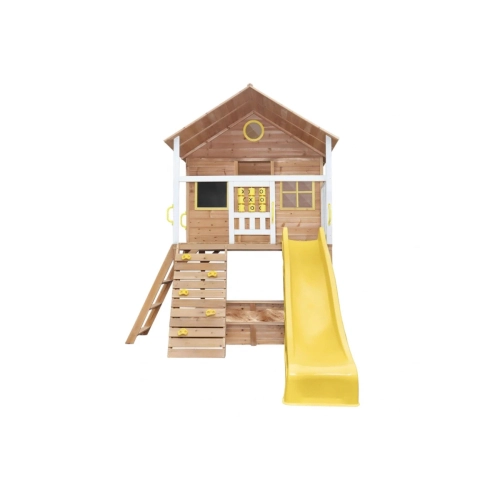 Детска дървена къща за игра на открито с пясъчник и пързалка | PAT38139