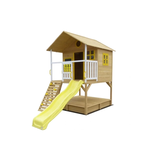 Детска дървена къща за игра на открито с пясъчник и пързалка | PAT38139