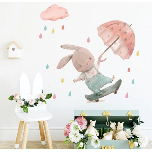 Декоративни стикер за стена за детска стая зайче с чадър | PAT38458