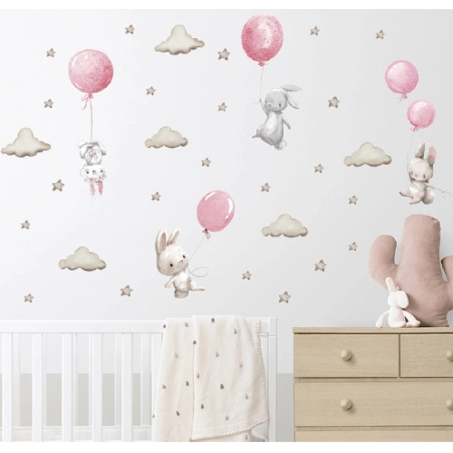 Детски стикери за стена за детска стая – Зайчета Балони розов | PAT38461