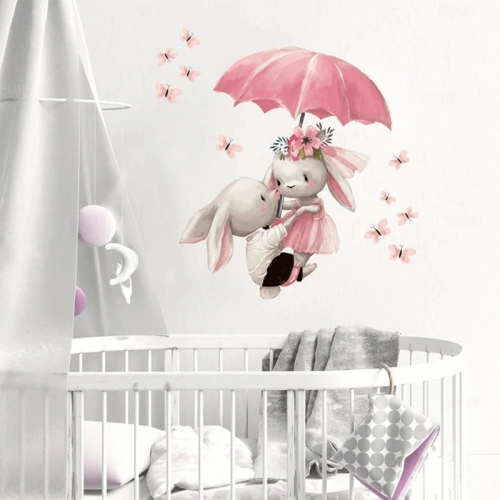 Детски стикери за стена за бебешка стая зайчета с чадър | PAT38463