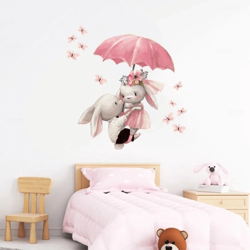 Детски стикери за стена за бебешка стая зайчета с чадър | PAT38463