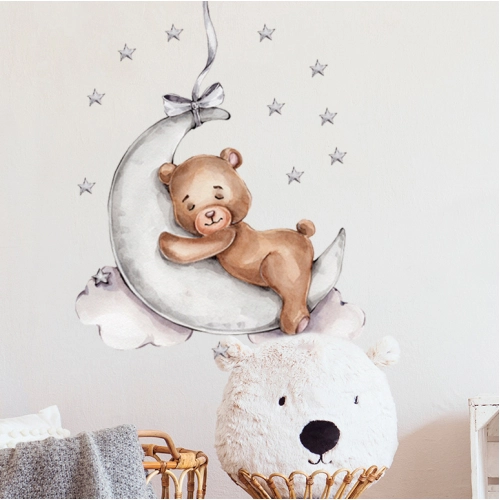 Детски стикер за стена за детска стая плюшено мече на луната | PAT38472