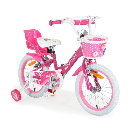 Детски розов велосипед с помощни колела 16