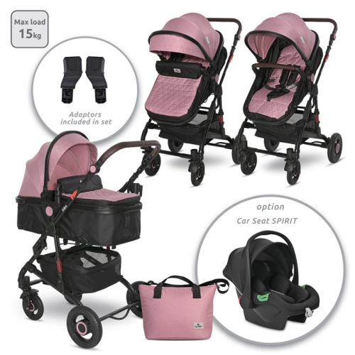 Детска комбинирана количка 3в1 Alba Premium Pink+Адаптори | PAT40291