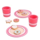 Детски розов дървен комплект с мляко и бисквити  - 1