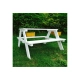 Дървен бял градински комплект детска маса за пикник с чадър  - 2