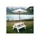 Дървен бял градински комплект детска маса за пикник с чадър  - 11