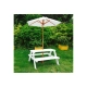 Дървен бял градински комплект детска маса за пикник с чадър  - 13