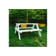 Дървен бял градински комплект детска маса за пикник с чадър  - 4