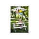 Дървен бял градински комплект детска маса за пикник с чадър  - 8