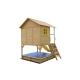 Детска дървена къща за игра на открито с пясъчник и пързалка  - 15