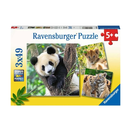 Комплект 3 детски пъзела по 49 елемента Панда, тигър и лъв | PAT43027