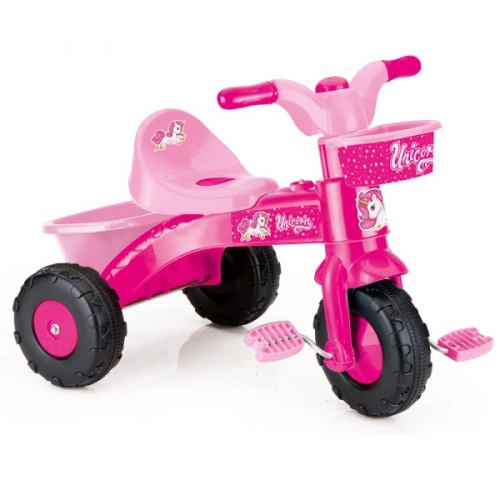 Детска розова триколка с педали и кош за багаж Unicorn | PAT44547