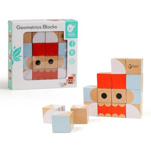 Детски пъзел от дървени кубчета геометрични фигурки | PAT44615