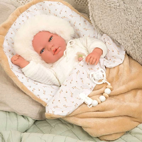 Детска кукла-бебе Александра със спален чувал в бежово 40 см | PAT45261