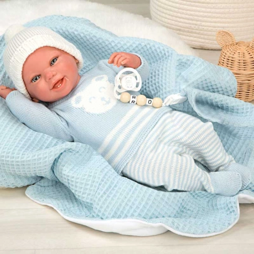 Детска кукла-бебе Паоло със синьо одеяло и аксесоари 40 см | PAT45275