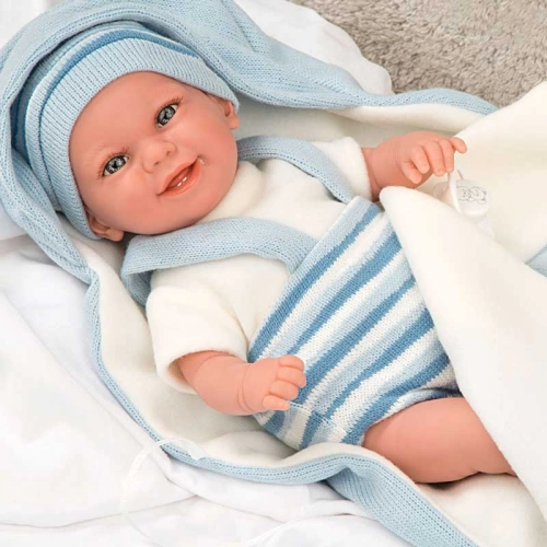 Детска усмихната кукла-бебе в светлосиньо с аксесоари 35 см | PAT45280