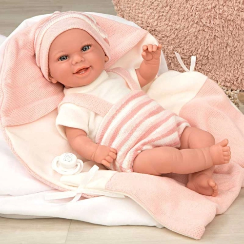 Детска усмихната кукла-бебе Роса в розово с аксесоари 35 см. | PAT45281