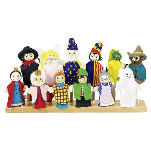 Комплект 12 кукли за пръсти с дървени глави и цветни дрешки | PAT46081