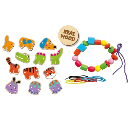 Детски комплект Въже с дървени животни и мъниста | PAT46526