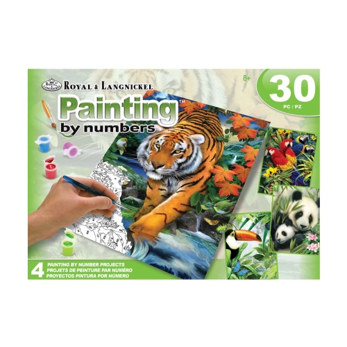 Сет 4 детски картини Рисуване по номера с акрилни бои Tигър | PAT47602