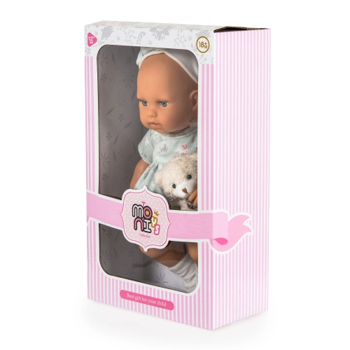 Детска кукла с рокля мента и плюшено мече 30 cm Lovely Baby | PAT52767