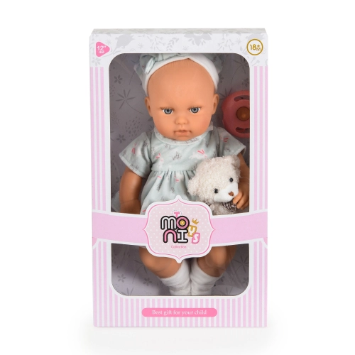 Детска кукла с рокля мента и плюшено мече 30 cm Lovely Baby | PAT52767