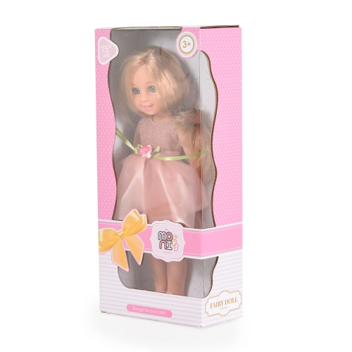 Детска кукла с рокля и гребен за коса 38 cm Fairy Doll пудра | PAT52785