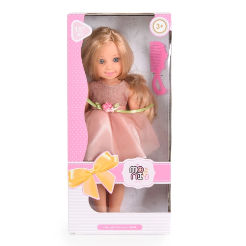 Детска кукла с рокля и гребен за коса 38 cm Fairy Doll пудра | PAT52785