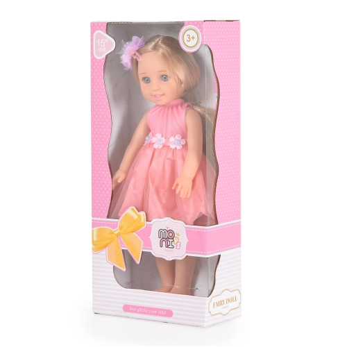 Детска кукла с рокля гребен и шнола 38 cm Fairy Doll корал | PAT52786