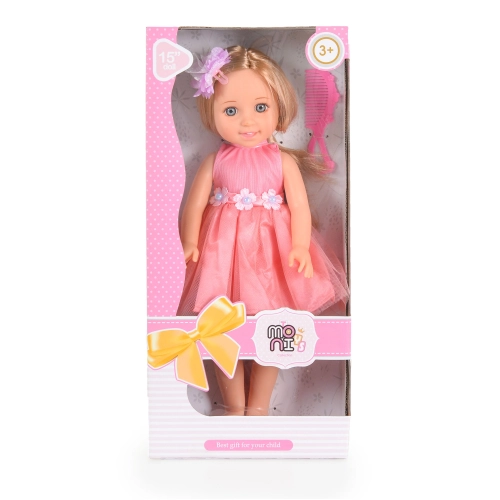 Детска кукла с рокля гребен и шнола 38 cm Fairy Doll корал | PAT52786