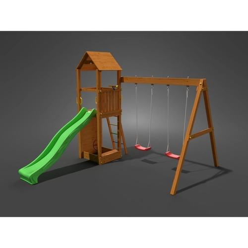 FLAPPI дървена детска площадка с пързалка и 2 люлки | P43504