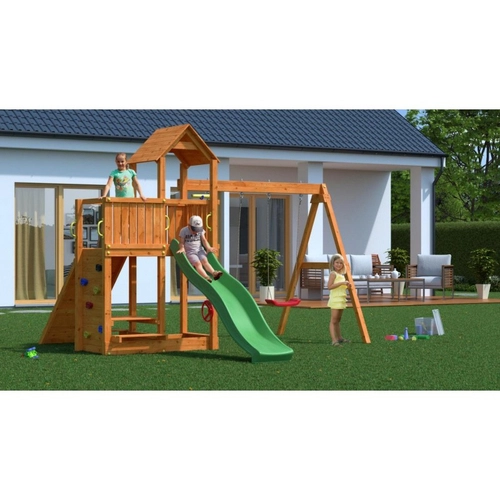 FLOPPI дървена детска площадка с пързалка, рамка и люлки | P43507