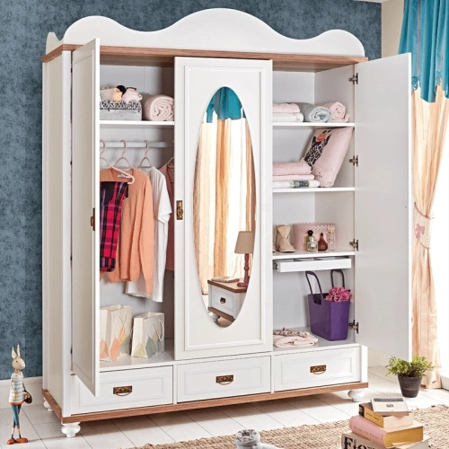 Бял трикрилен детски гардероб Tiffany  PAT60423