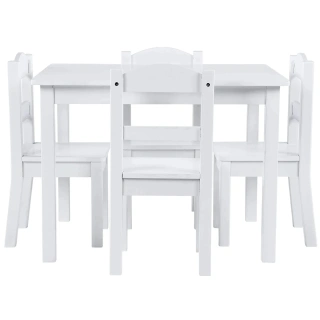 Бял дървен комплект детска маса с 4 столчета