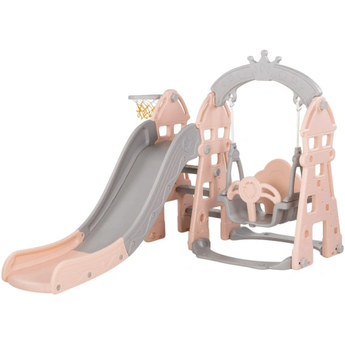 Детска розова пързалка 3 в 1 С люлка и кош за топка PAT63135