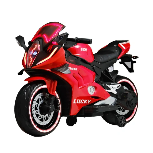 Детски червен акумулаторен мотор със светлини 12V Lucky PAT65396
