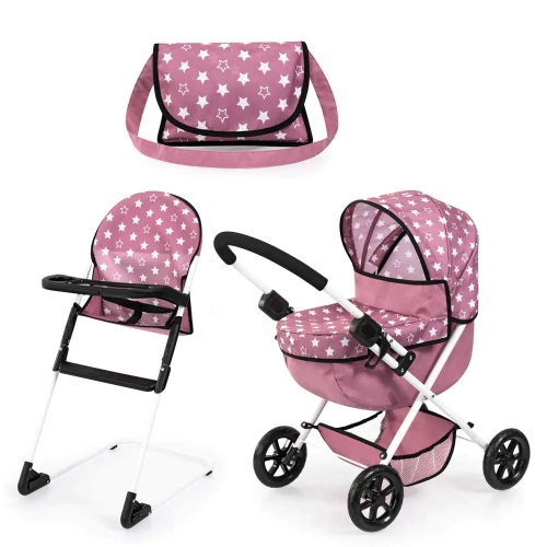 Количка за кукли с чанта COSY и столче за хранене розови PAT65407 Количка за кукли с чанта COSY и столче за хранене розови PAT65407
