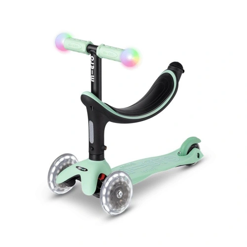 Детска тротинетка с 3 колела Mini2Grow Deluxe Magic LED Mint PAT65993