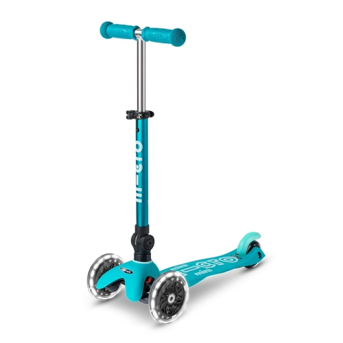 Детска тротинетка с 3 колела Mini Deluxe Fold. LED Aqua PAT66020