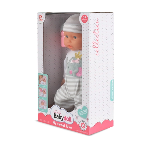 Детска кукла бебе с дрешки със слонче и шапка 41cm  6990 PAT66571