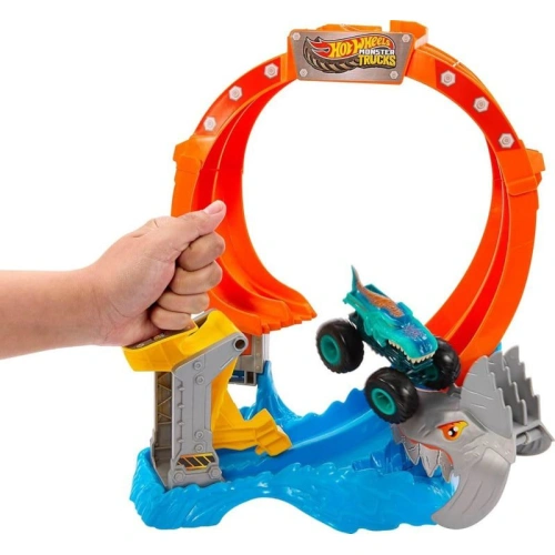 Детска писта Hot Wheels Monster Trucks Spiral Shark Smash PAT67141