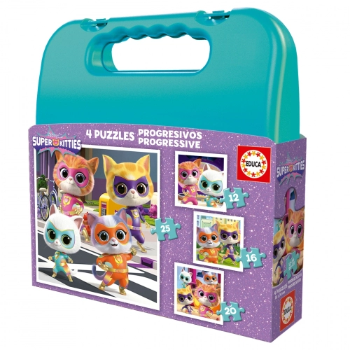 Комплект 4 детски прогресивни пъзела Super Kitties в куфарче PAT67262