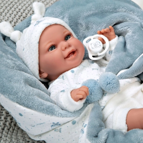 Детска кукла-бебе със синьо одеялце Реално тегло 35 см PAT68364