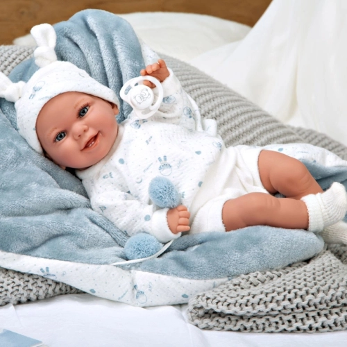 Детска кукла-бебе със синьо одеялце Реално тегло 35 см PAT68364