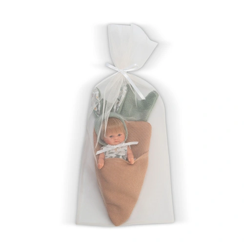 Детска кукла-бебе със заешки уши и чувалче морков 20 см. PAT68571