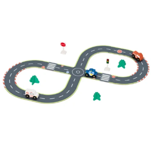 Детски дървен комплект Градски път с колички и аксесоари PAT68749