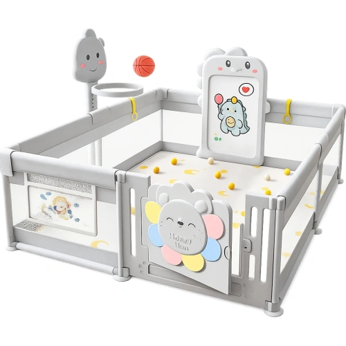 Детска ограда Animal World – Grey с магнитна дъска и кош PAT68818